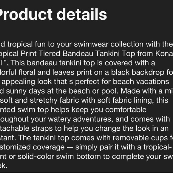 Kona Sol Tropical Print Tiered Bandeau Tankini Top NWT Sizs Small - Picture 4 of 4